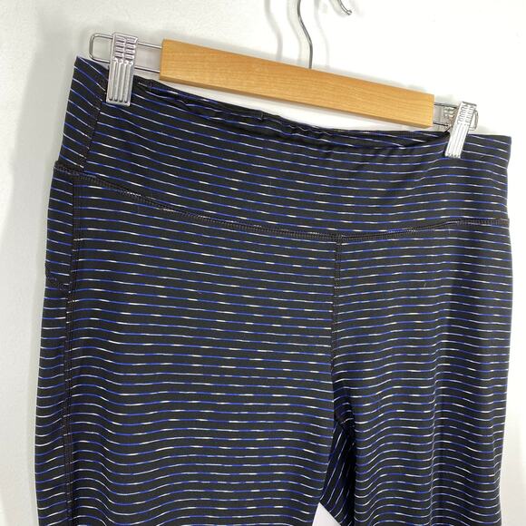 Gap Fit Black Blue White Striped Printed Pull On Leggings Women's Size Large L - Picture 4 of 8